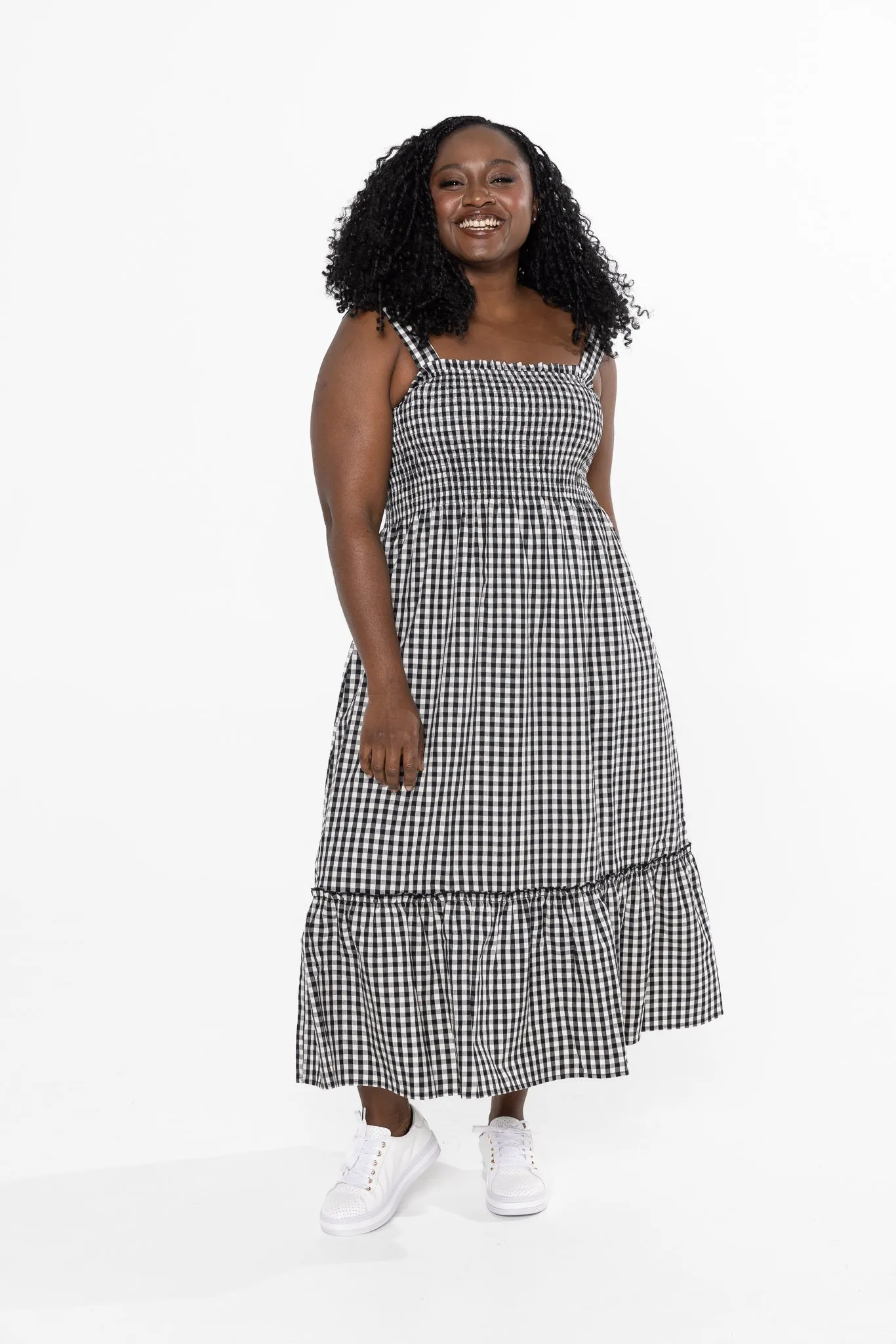 JORDAN MIDI DRESS - Black Gingham