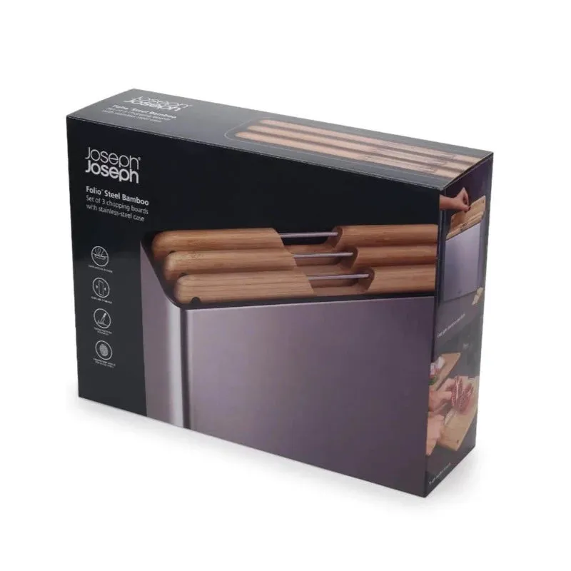 Joseph Joseph Folio Steel Bamboo 3 Piece Chopping Board Set