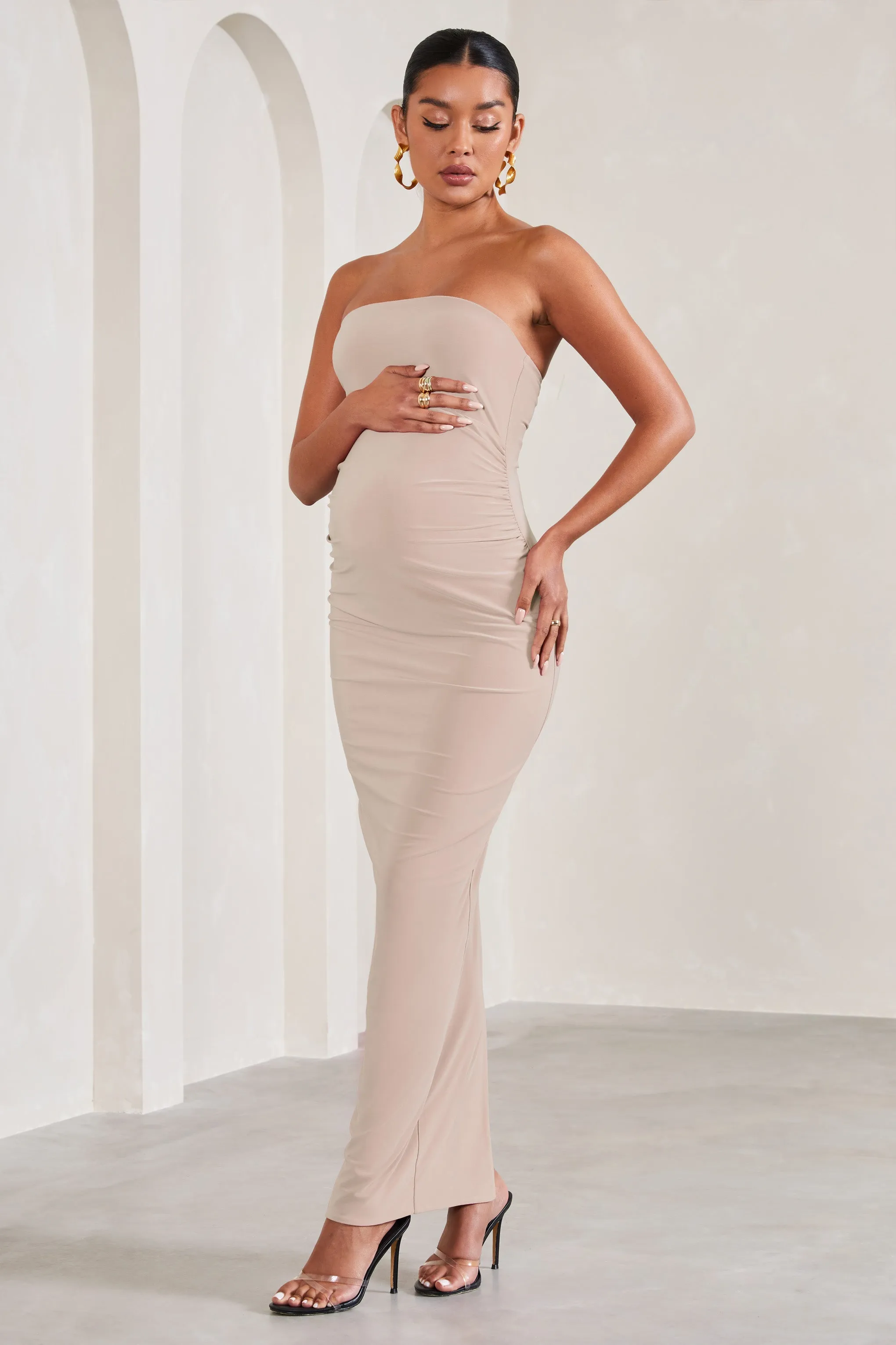 Juniper | Champagne Strapless Maternity Maxi Dress