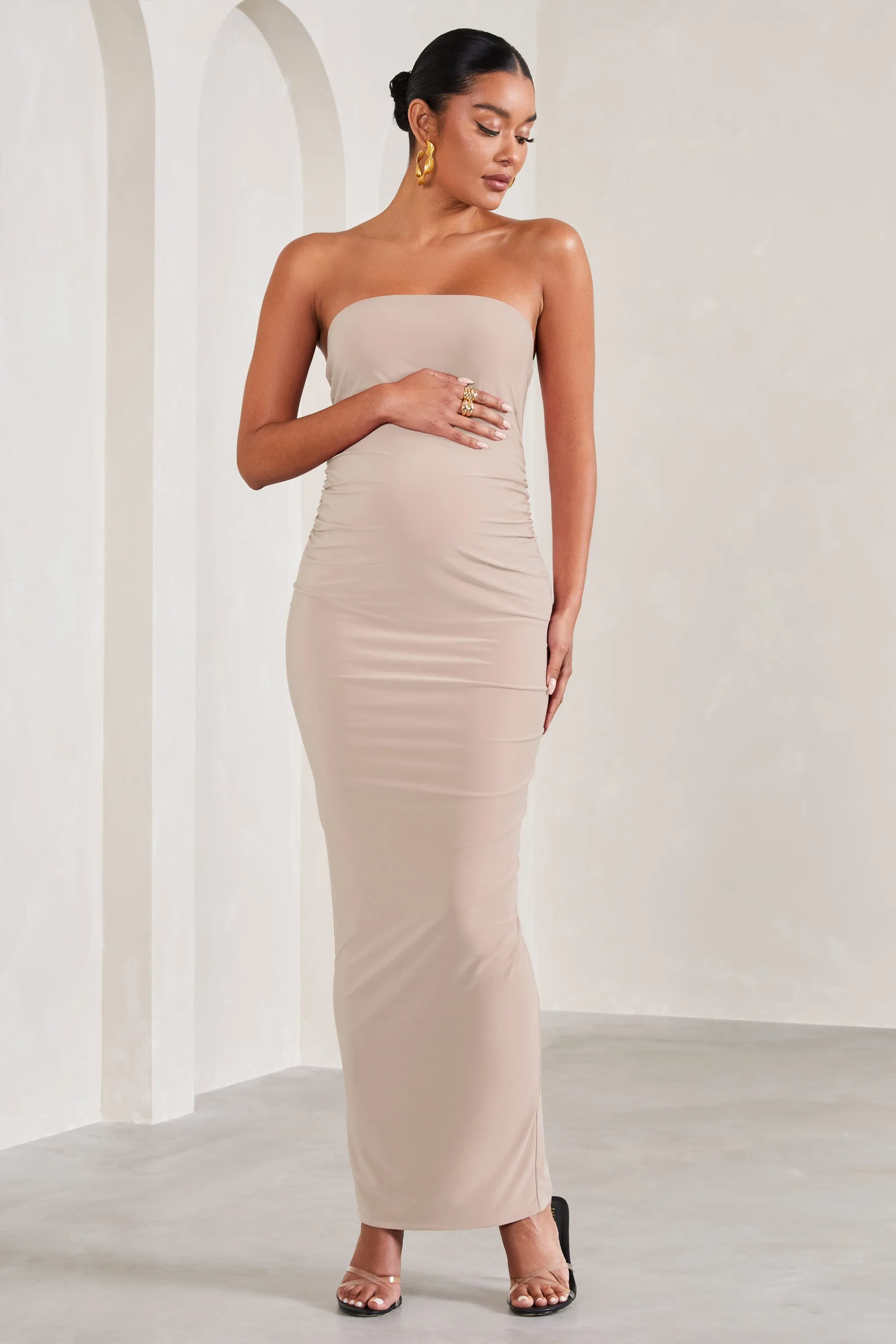 Juniper | Champagne Strapless Maternity Maxi Dress