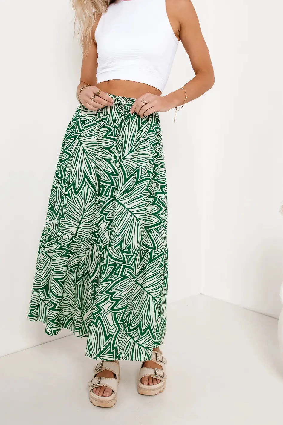 Kai Printed Skirt in Green - FINAL SALE