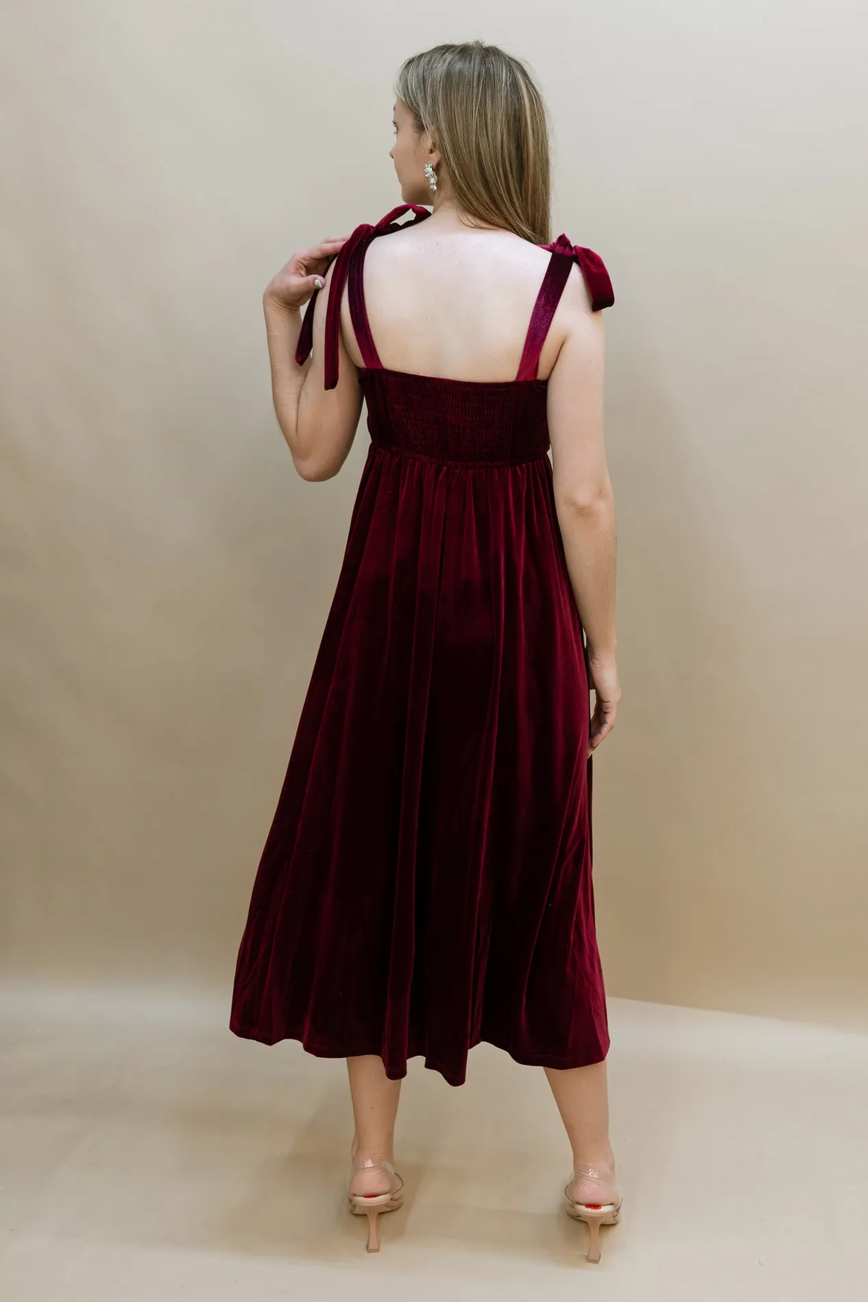 Kenzie Velvet Midi Dress - Wine