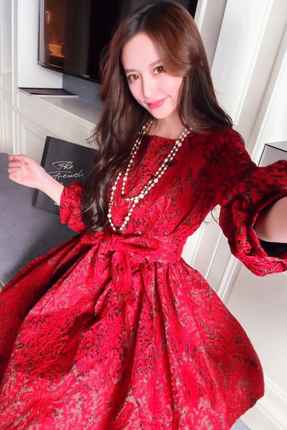 Ketty More Women Printed Cloth Belt Knee Long Comfortable Dress-KMWD413