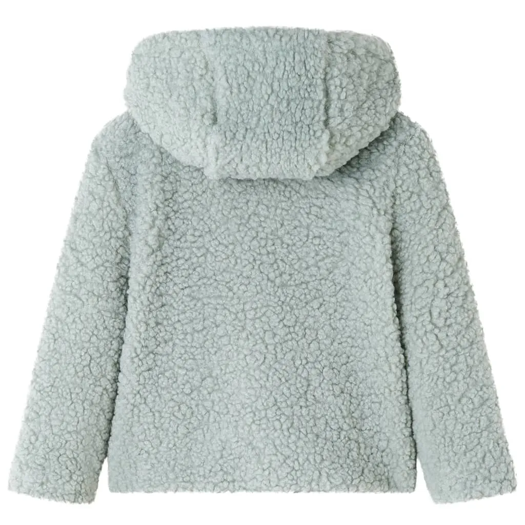 Kids' Mint Green Teddy Faux Fur Hooded Jacket – Cozy & Stylish | Size 92 (1.5-2 Years) – Perfect for Cooler Weather