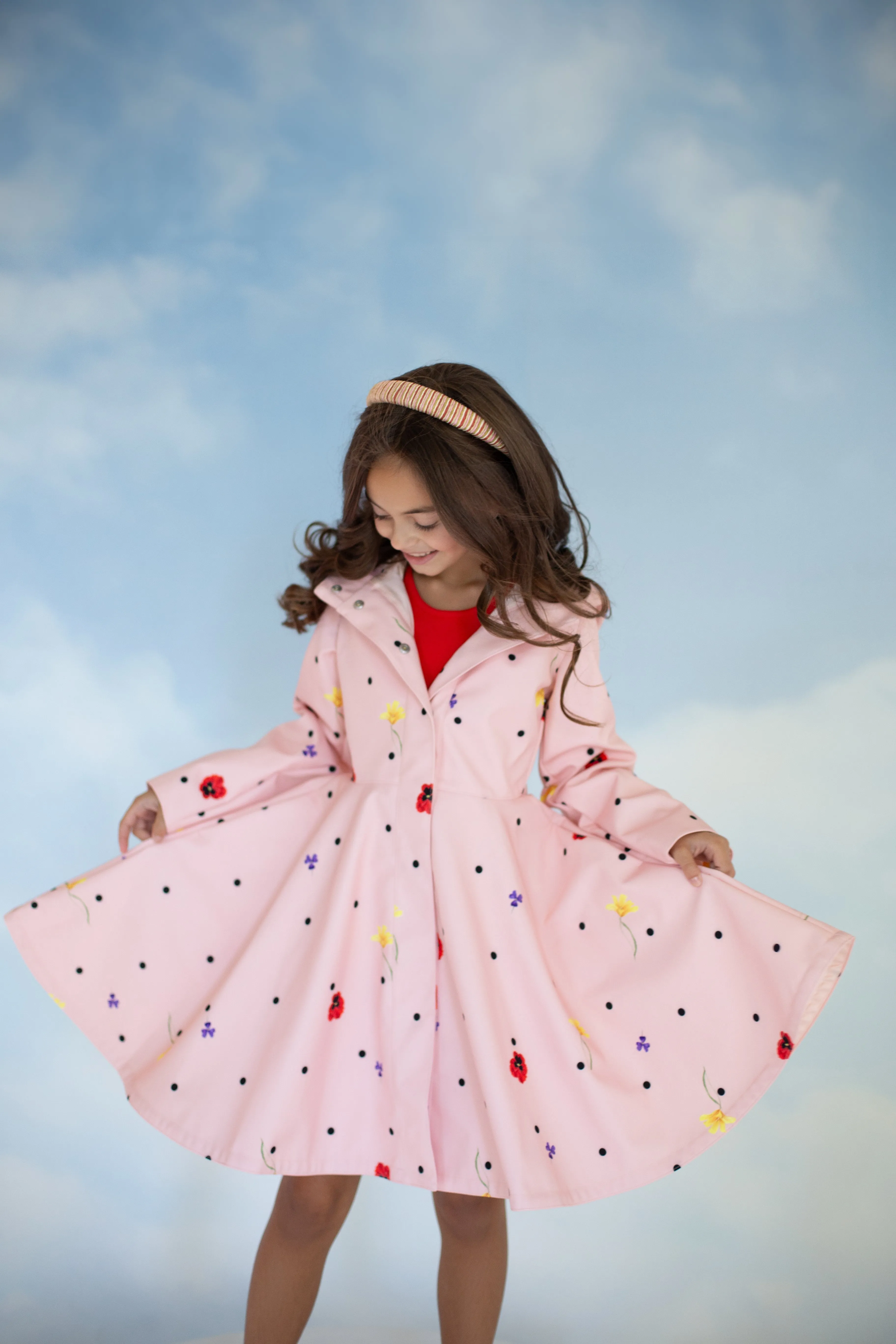 Kids' Soft Pink Coat Flower Print Cotton Candy