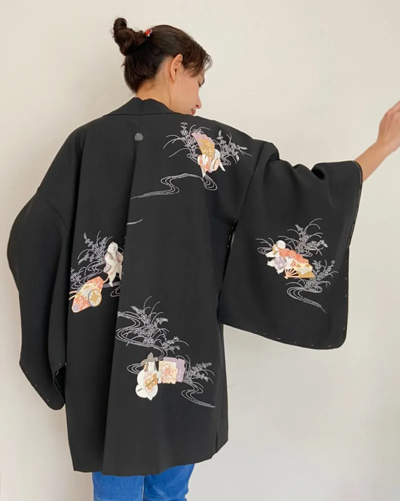 Kintaro, A child is playing Black Haori Kimono Jacket