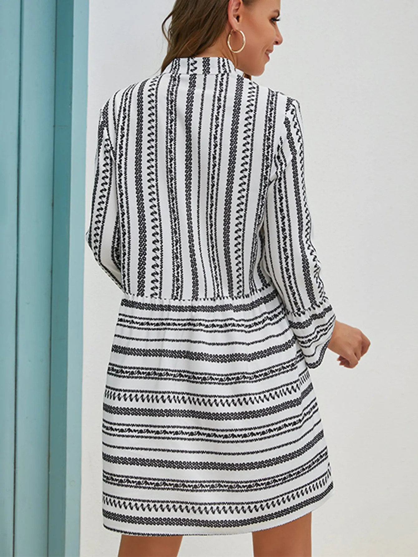 KittenAlarm - Stripe Notch Neck Midi Dress