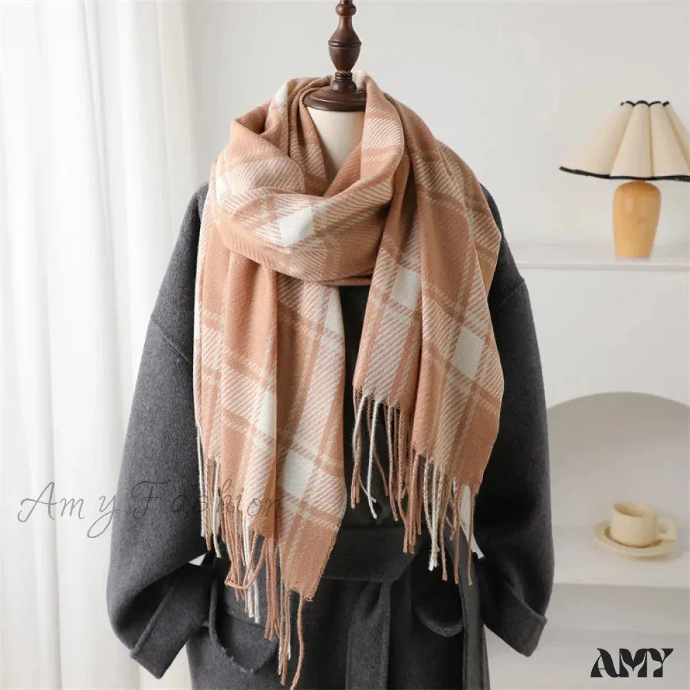 Korean Style Thick Warm Shawl Wrap Plaid Cashmere Blanket Scarf