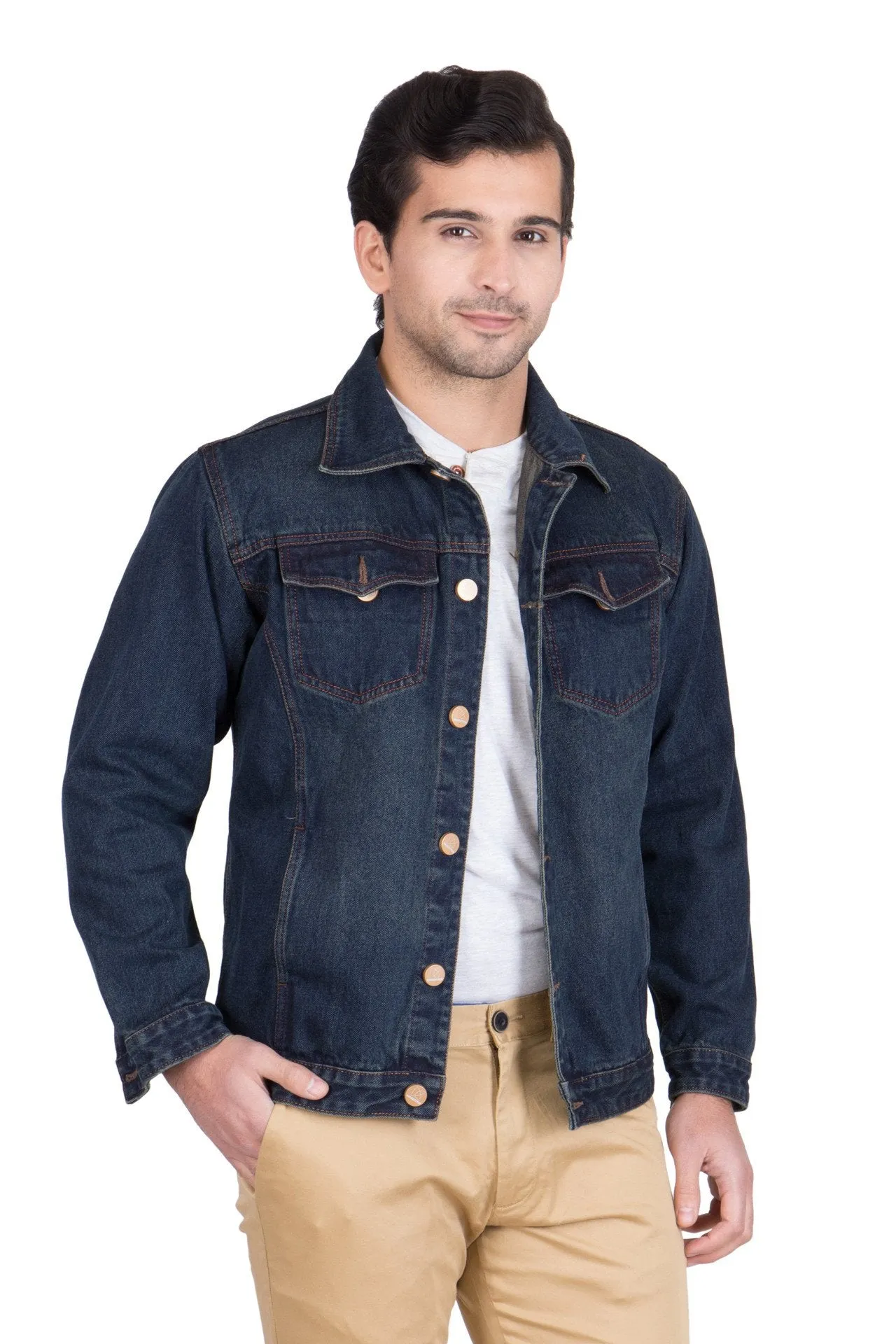 Krossstitch Full Sleeve Dark Brown Men's Denim Jacket with Brass Button