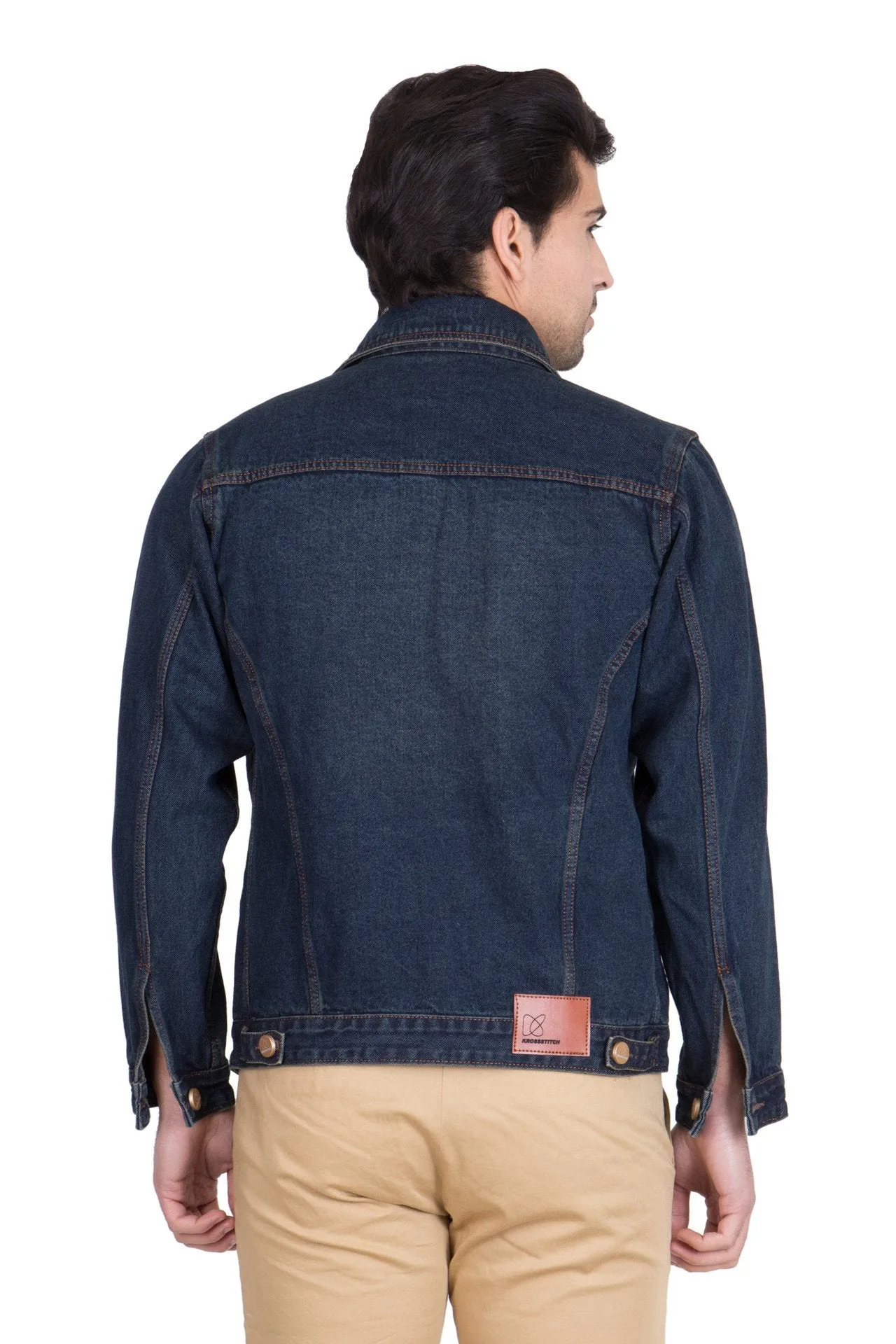 Krossstitch Full Sleeve Dark Brown Men's Denim Jacket with Brass Button