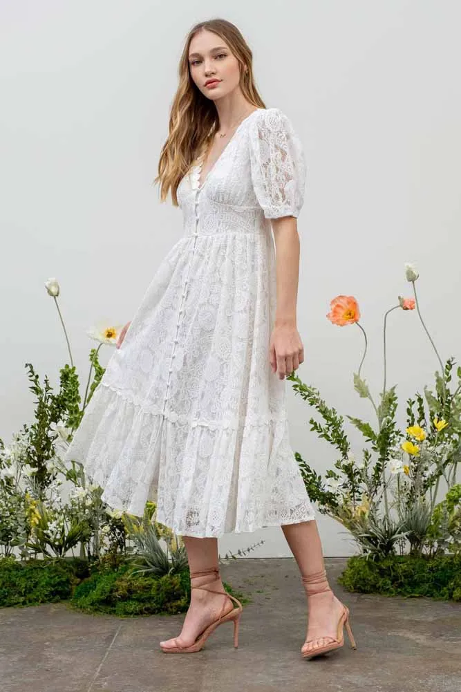 lace Detailed Midi Dress in White by Blu Pepper