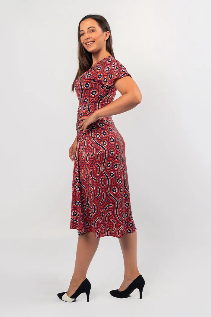 Lappi Lappi Jukurrpa Women's Ruched Waist Midi Dress