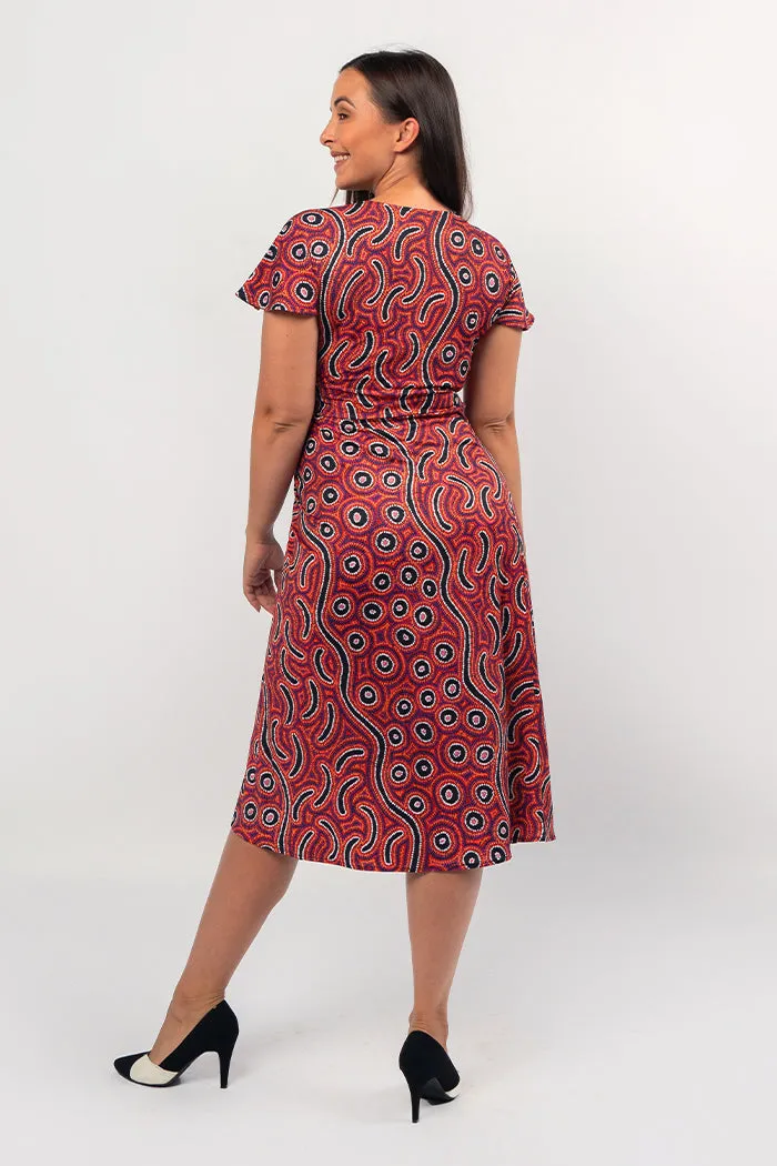 Lappi Lappi Jukurrpa Women's Ruched Waist Midi Dress