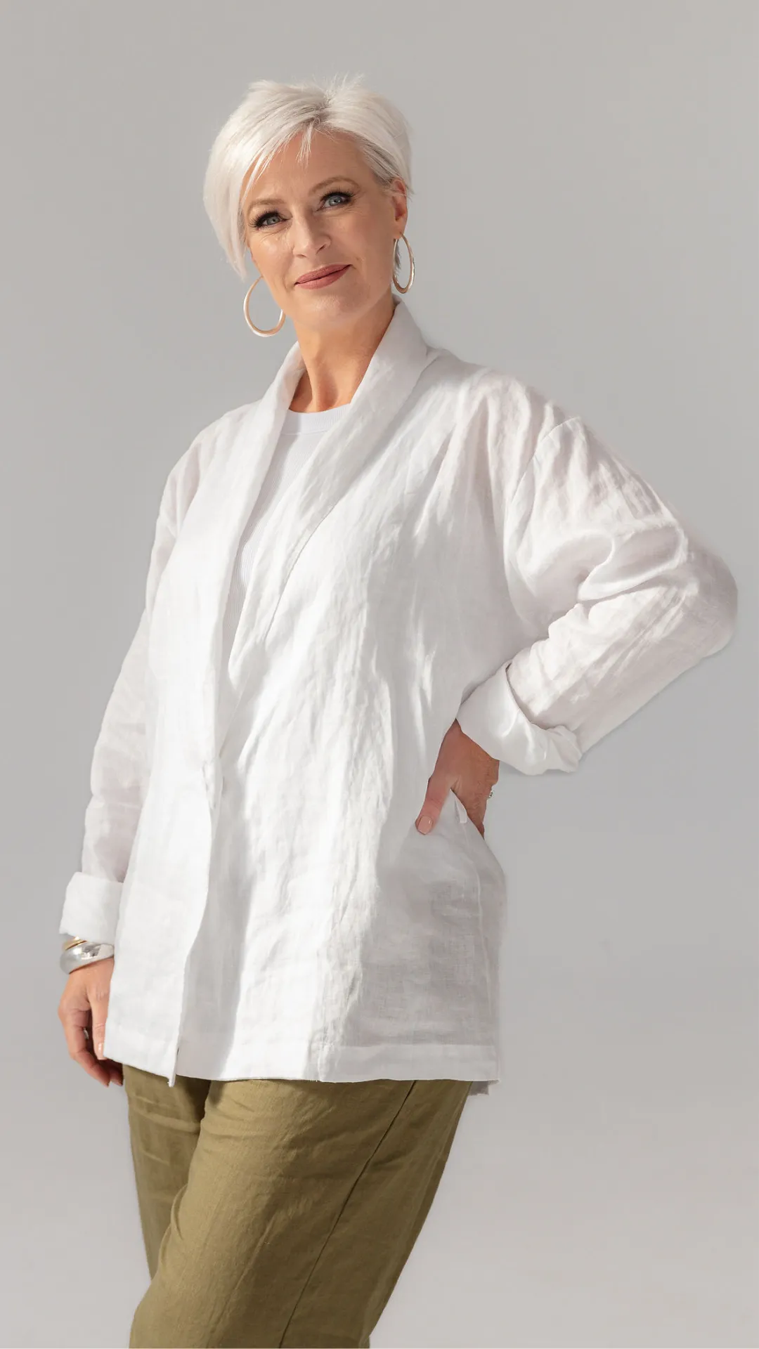 Lara Linen Shirt Blazer - White