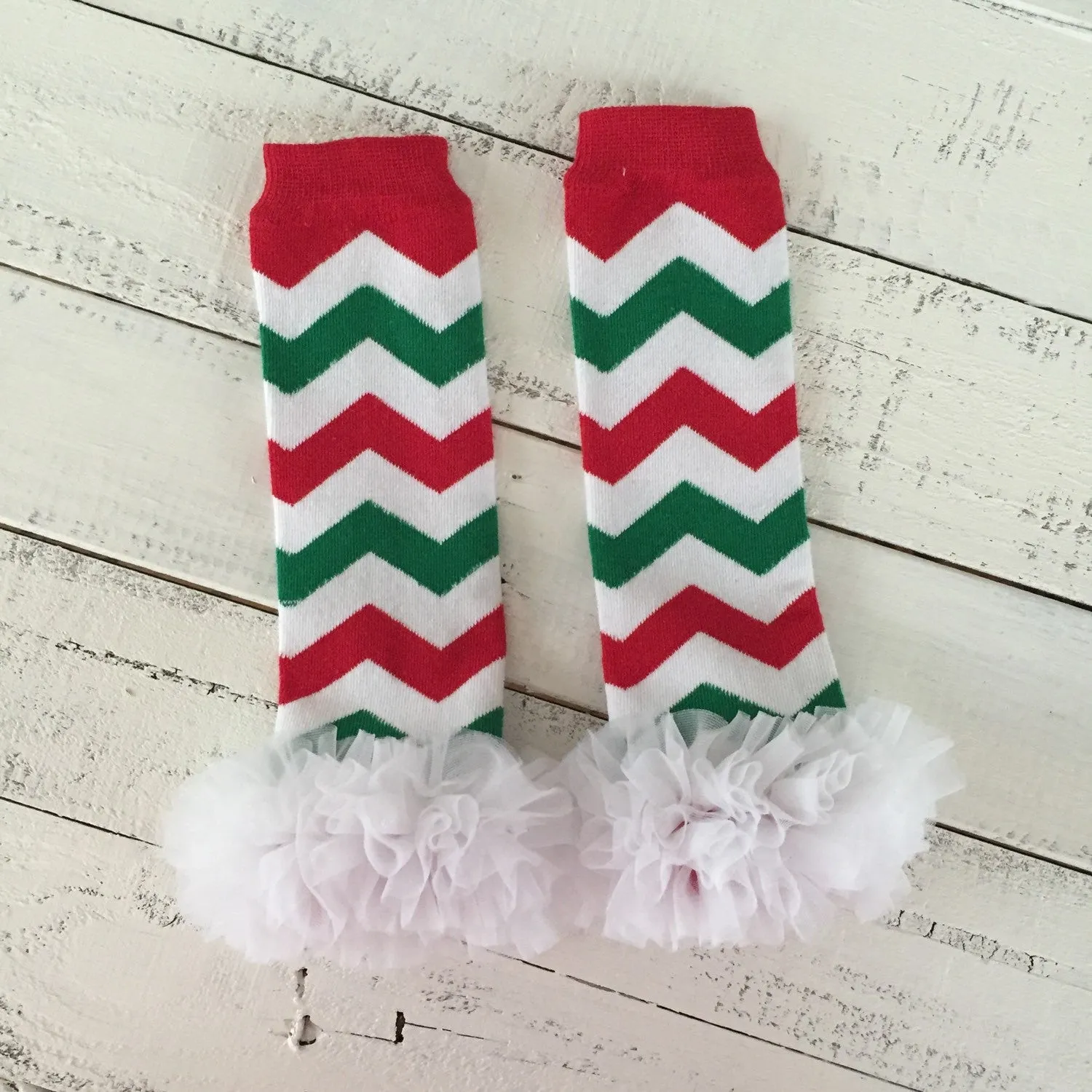 Leg Warmers - Christmas Red/White/Green with white ruffles