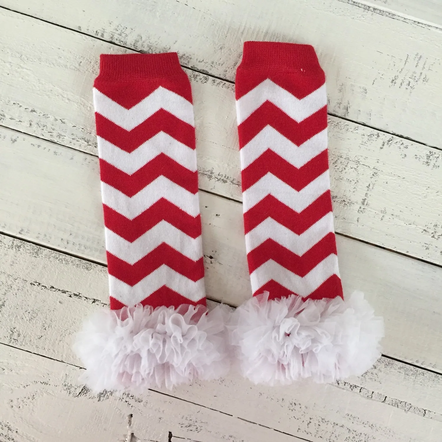 Leg Warmers - Christmas Red/White/Green with white ruffles