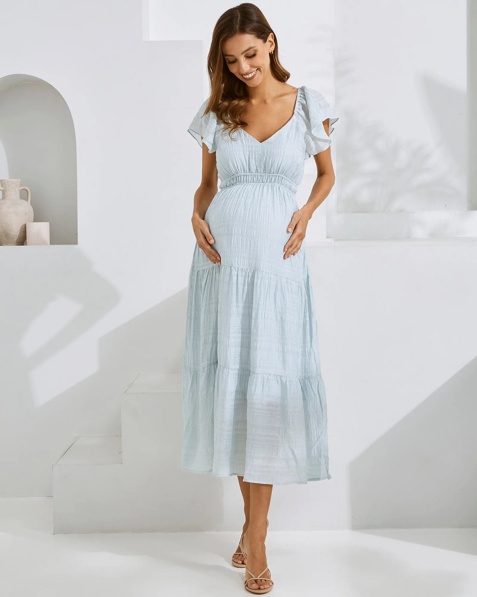 Lila Baby Shower Maternity Sundress in Ice Blue