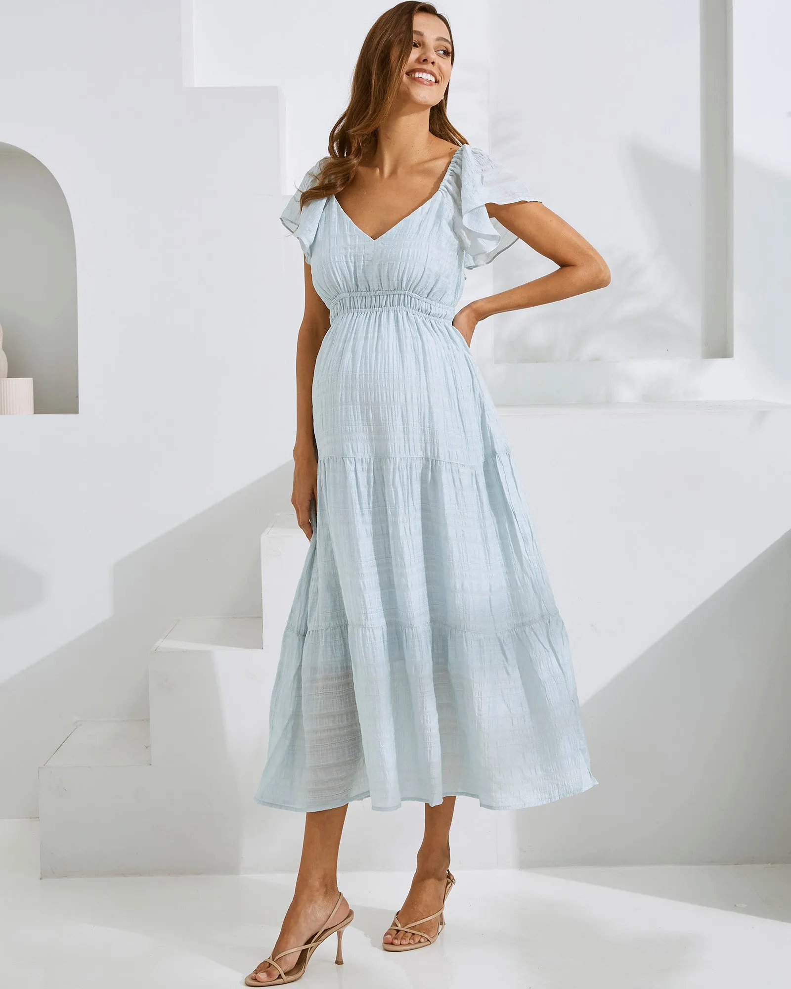 Lila Baby Shower Maternity Sundress in Ice Blue