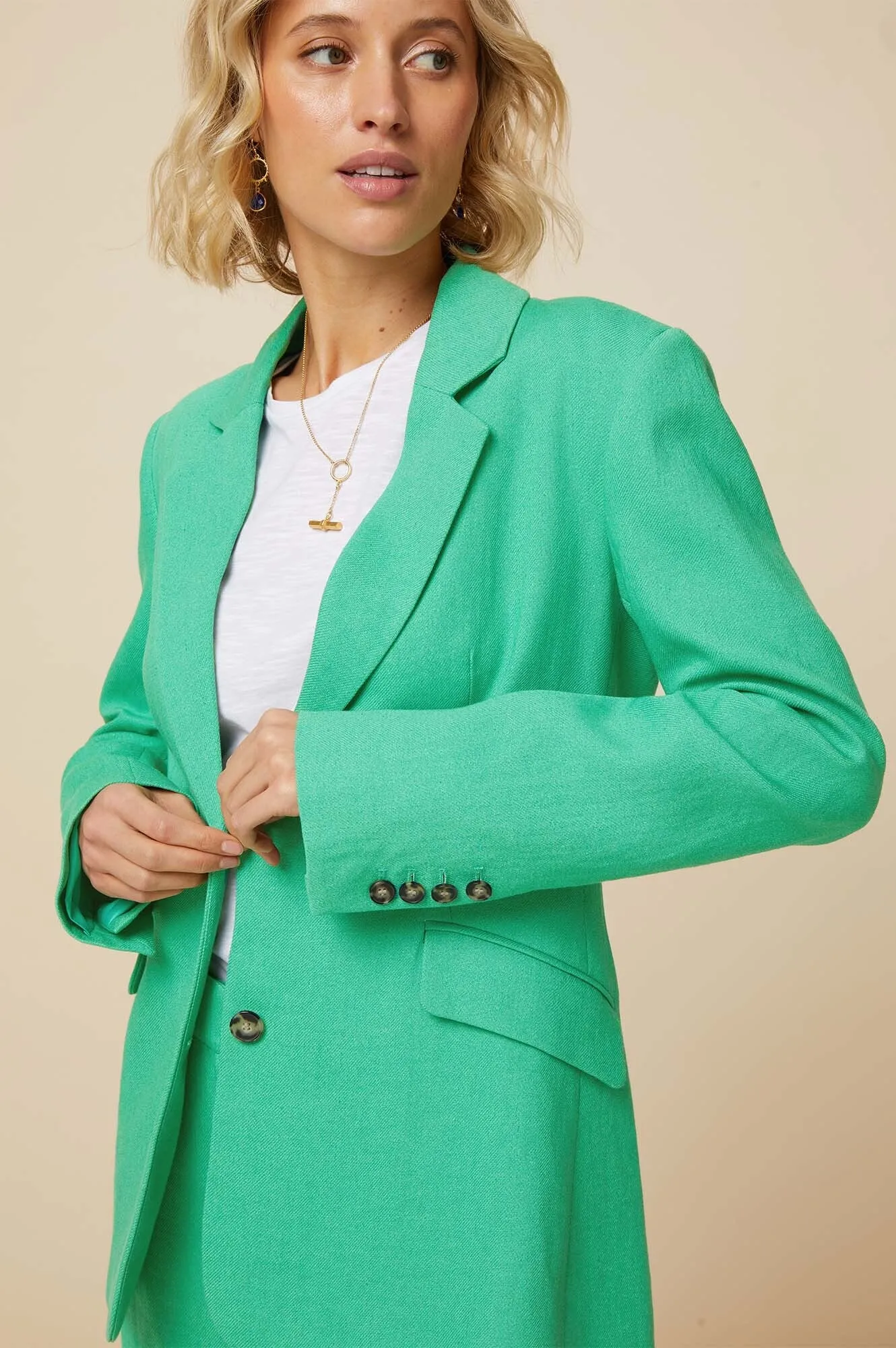 Linen Blend Blazer | Green