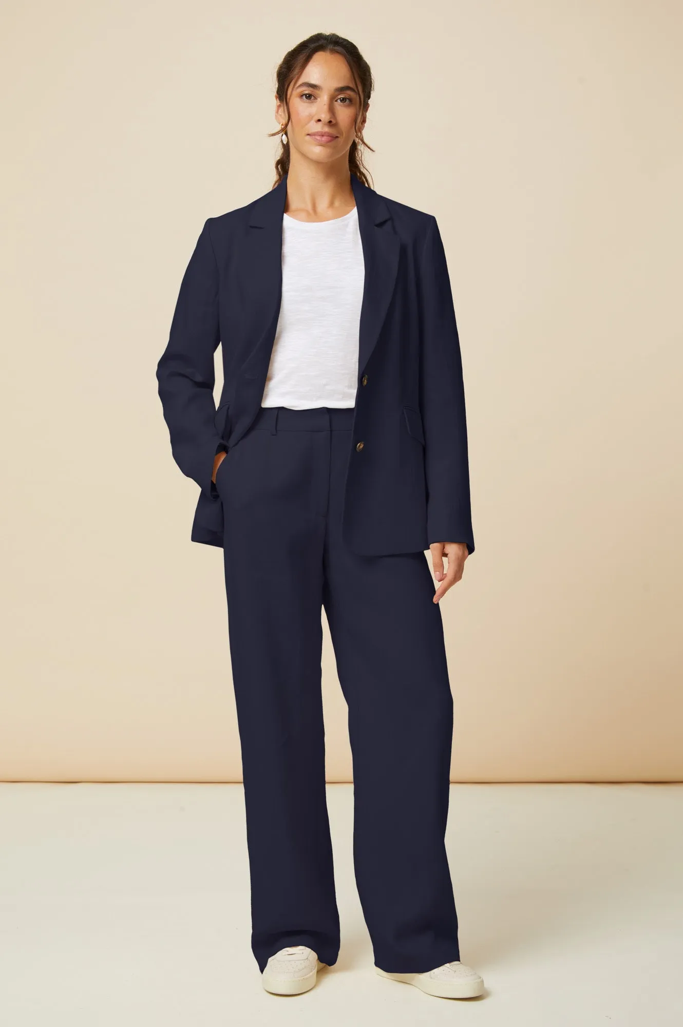 Linen Blend Blazer | Navy