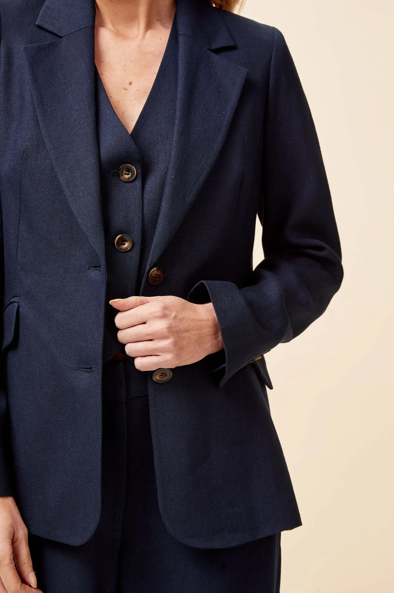 Linen Blend Blazer | Navy