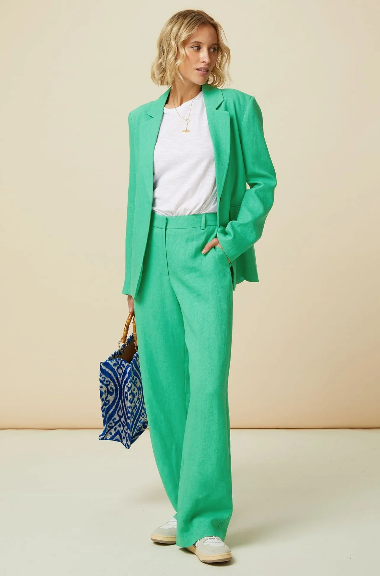 Linen Blend Trousers | Green