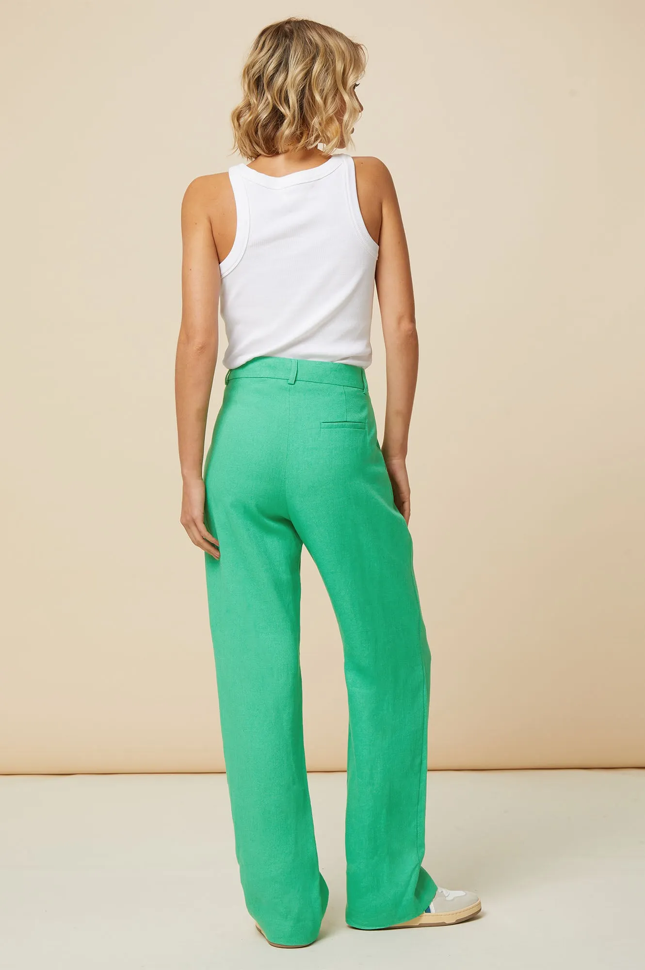 Linen Blend Trousers | Green