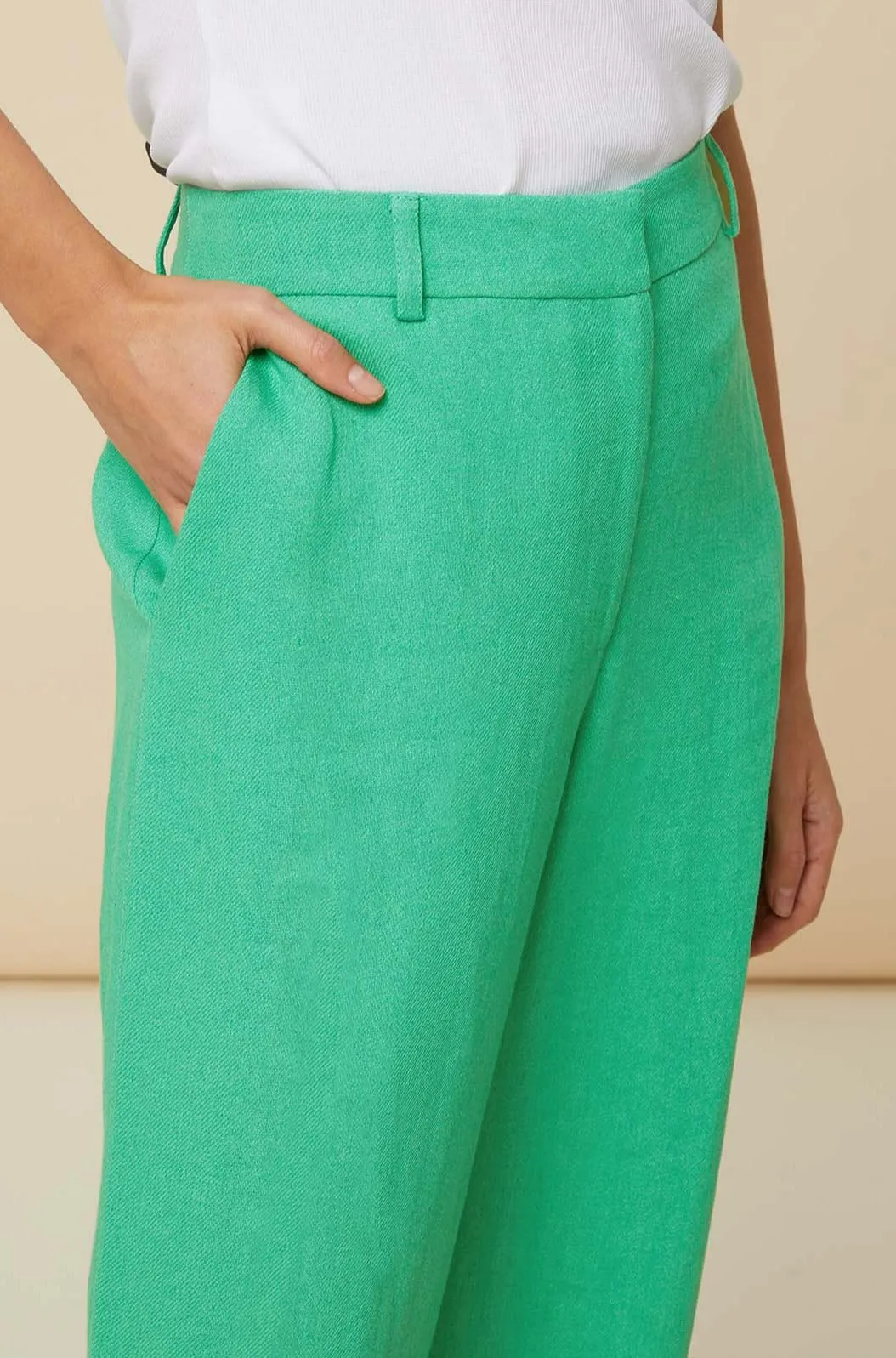 Linen Blend Trousers | Green