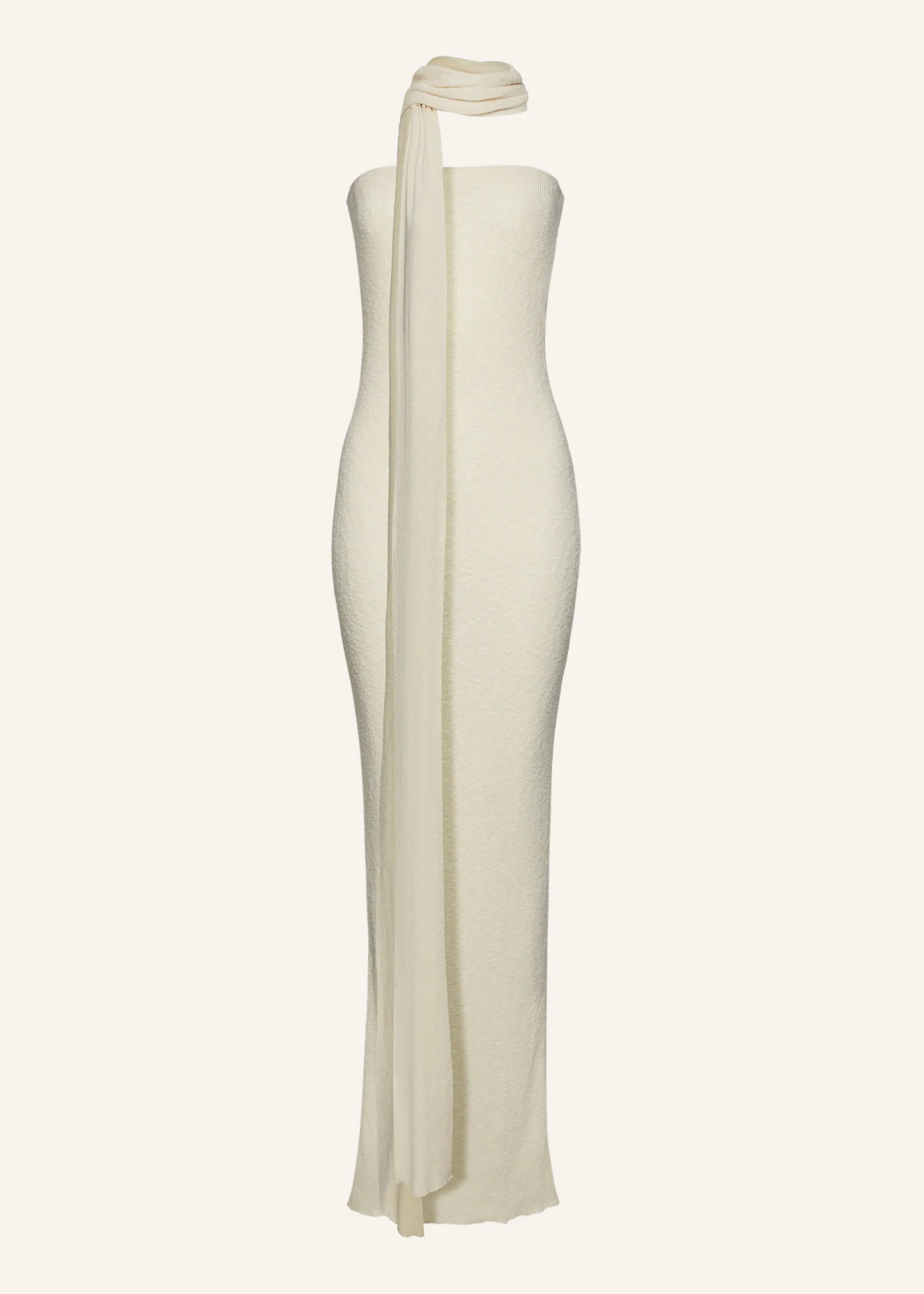 Linen knit tube scarf maxi dress in cream