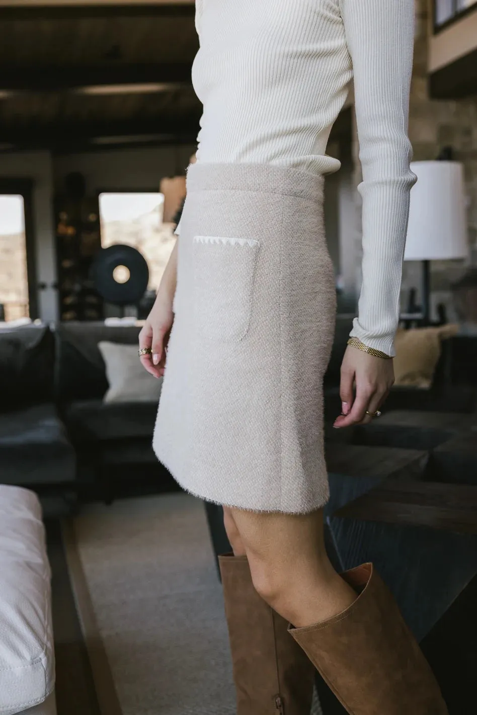 Lola Fuzzy Skirt in Tan