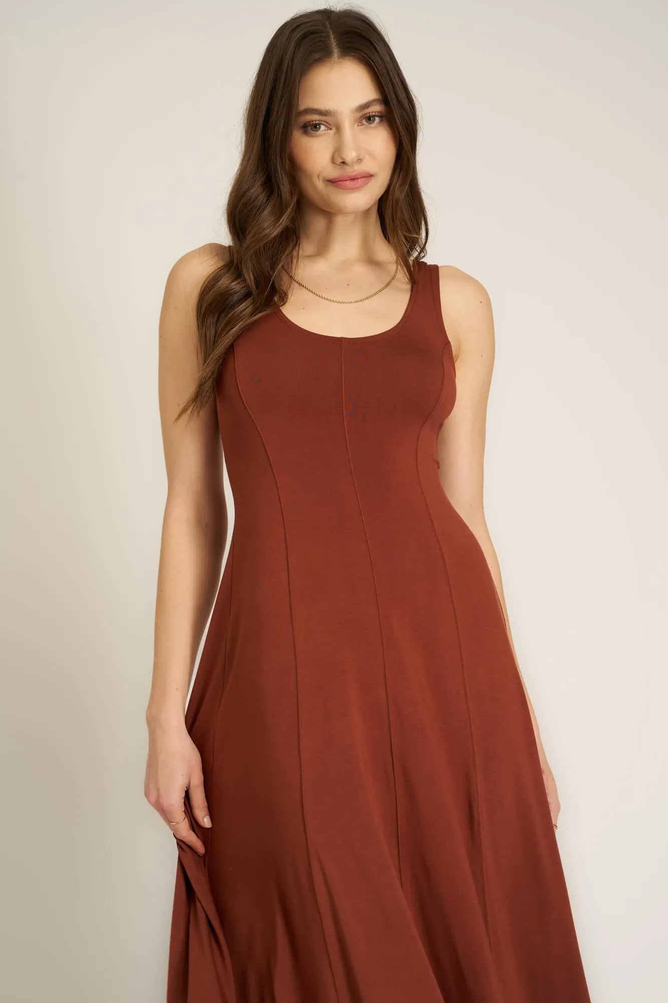 Loma Seamed Tank Dress - Russet Brown