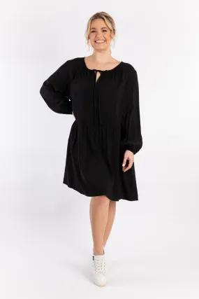 Long Sleeve Tie Front Midi Dress | Black | FINAL SALE