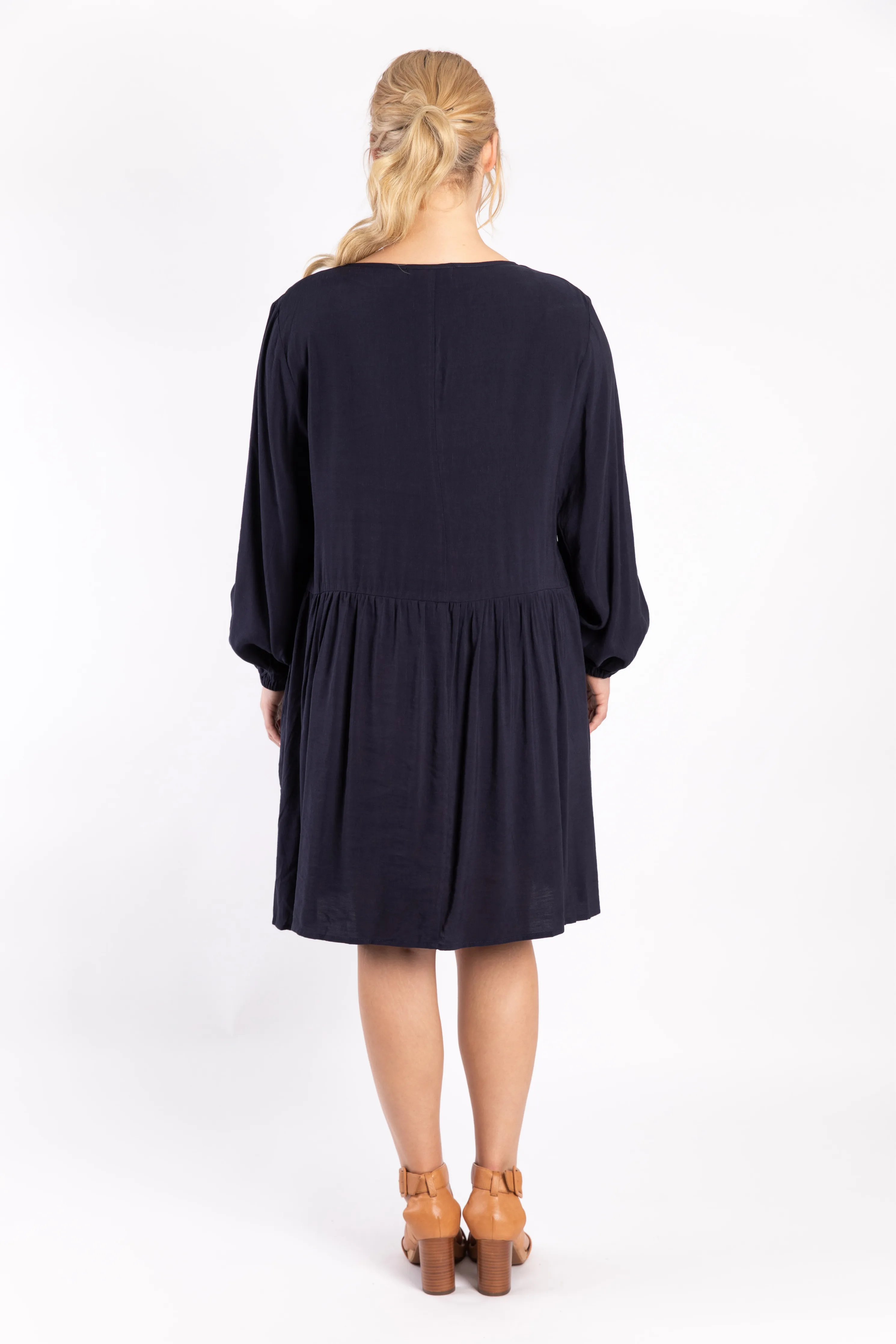 Long Sleeve Tie Front Midi Dress | Navy | FINAL SALE