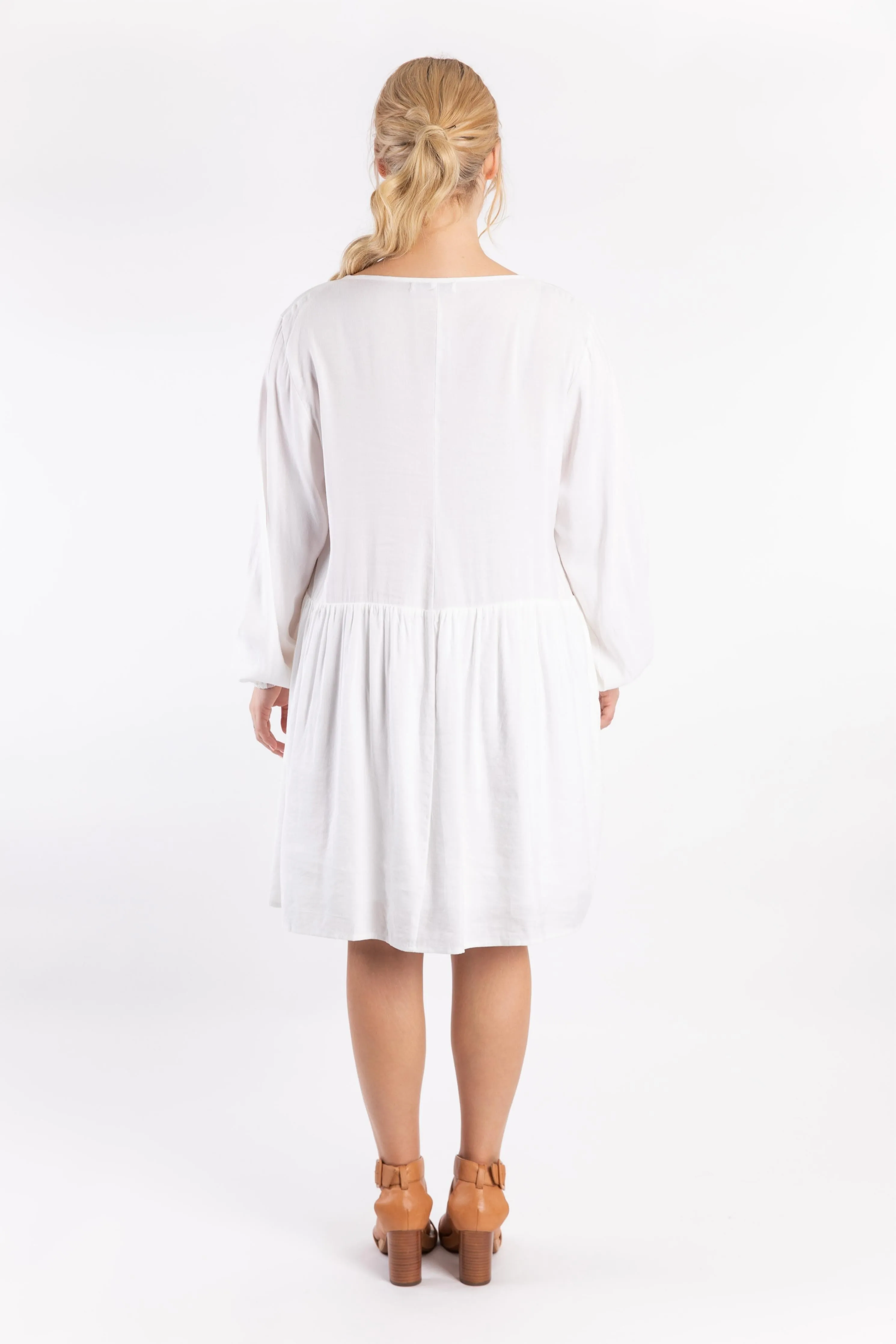 Long Sleeve Tie Front Midi Dress | White | FINAL SALE