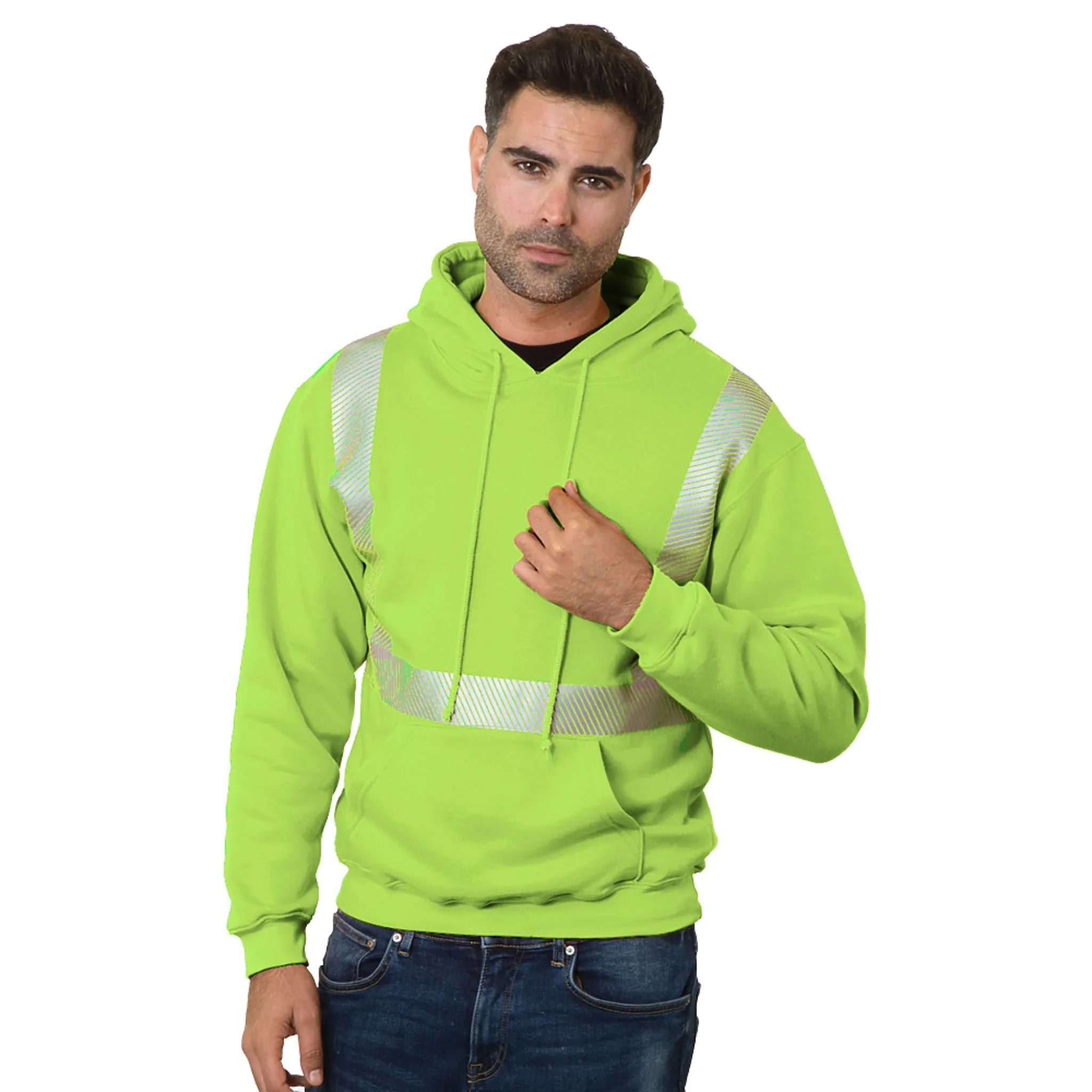 MADE IN USA Hi Vis Pullover Hoodie Segmented Striping - 3739