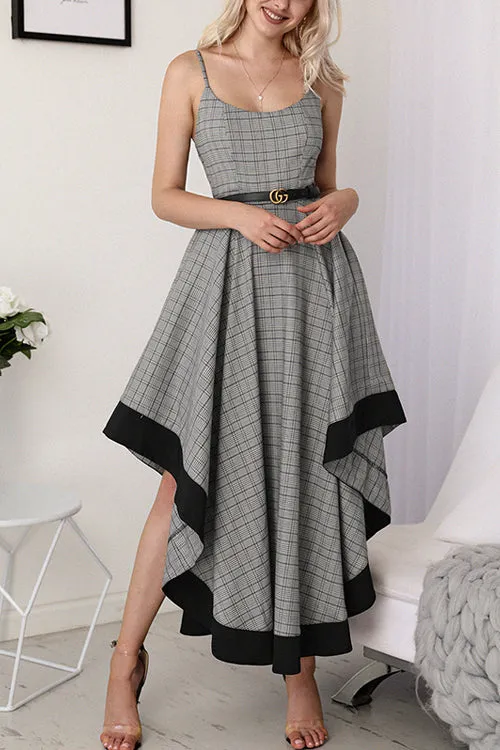 Magic Grey Tartan Irregular Hem Maxi Dress