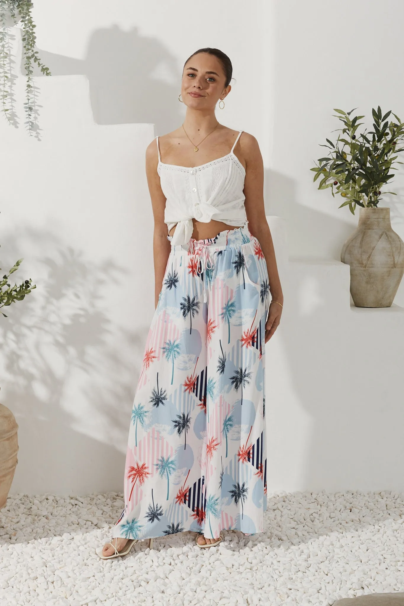 Maluhia Blue Tropical Wide Leg Pants