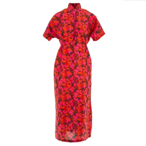 Mandarin Maxi Dress - Vivid Pink Flower