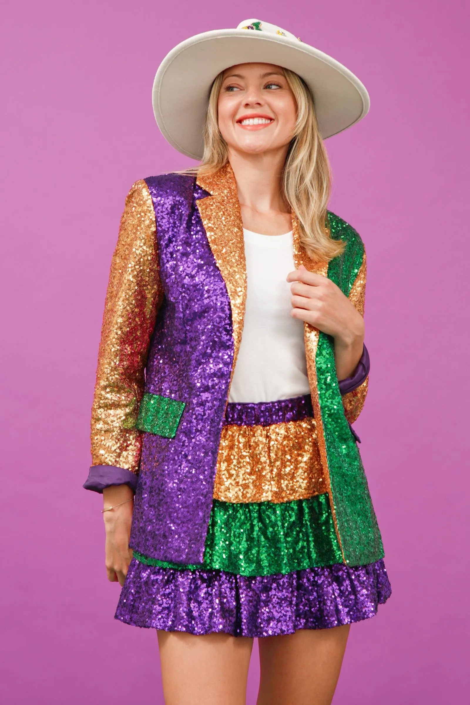 Mardi Gras Color Block Sequin Blazer