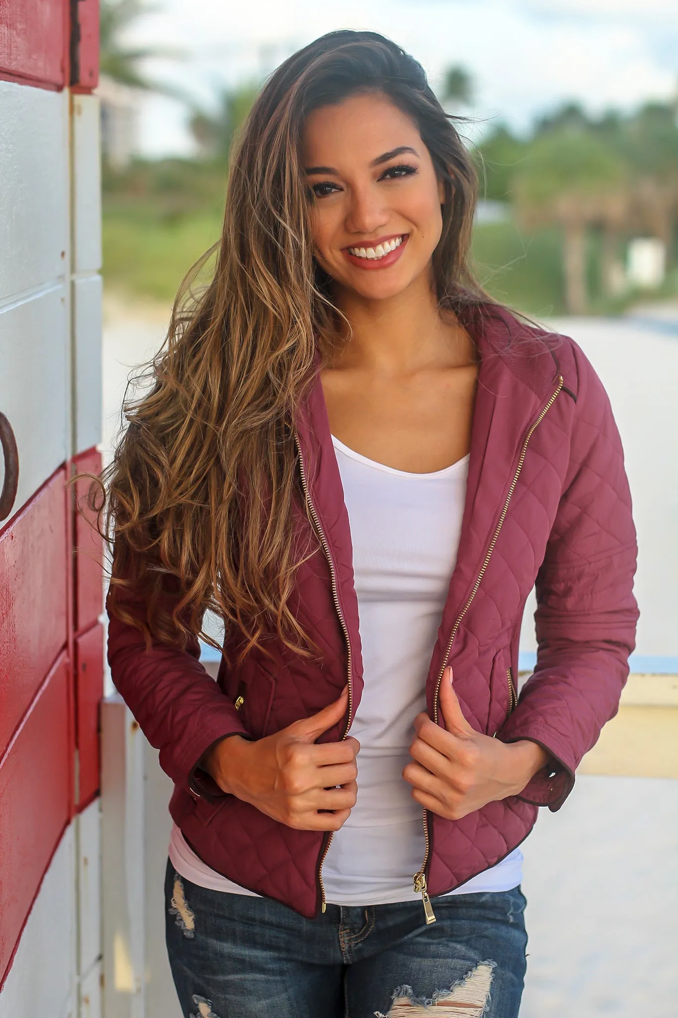 Maroon Quilted Jacket