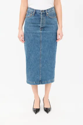 Medium Wash Denim Midi Pencil Skirt