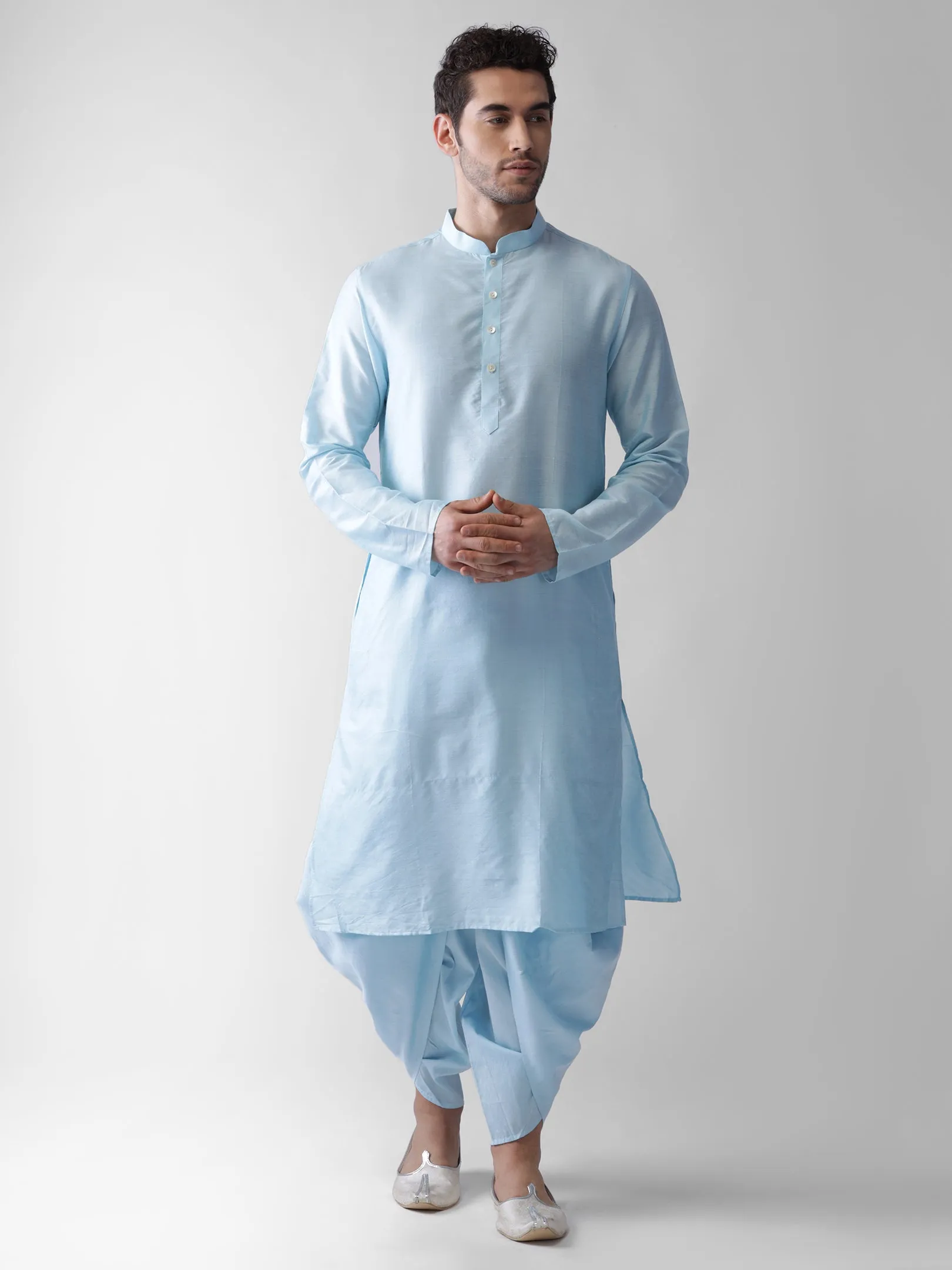 Men Blue Kurta Jacket Dhoti Set