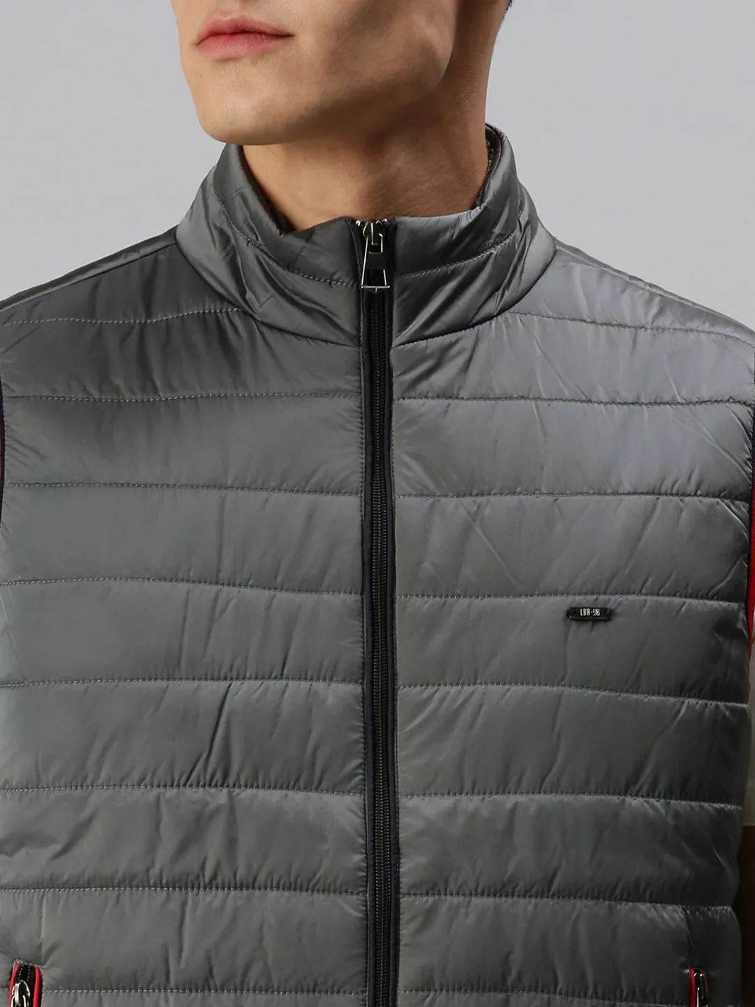 Men Solid Grey Padded Jacket