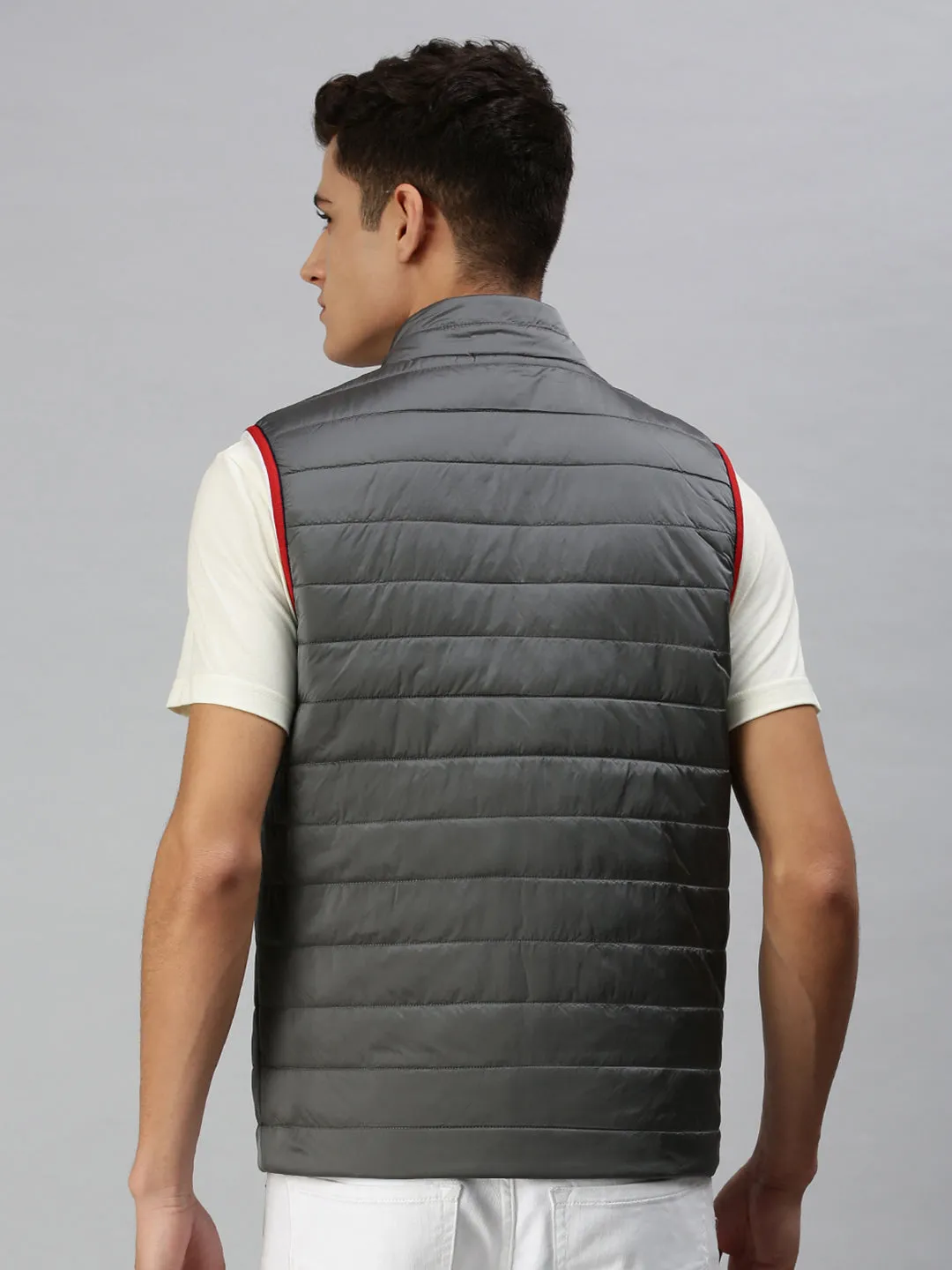 Men Solid Grey Padded Jacket