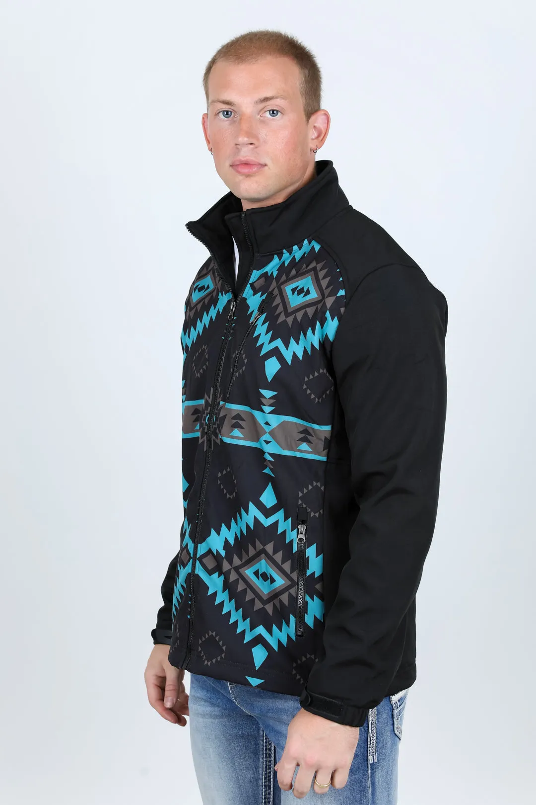 Mens Aztec Softshell Water-Resistant Jacket - Black