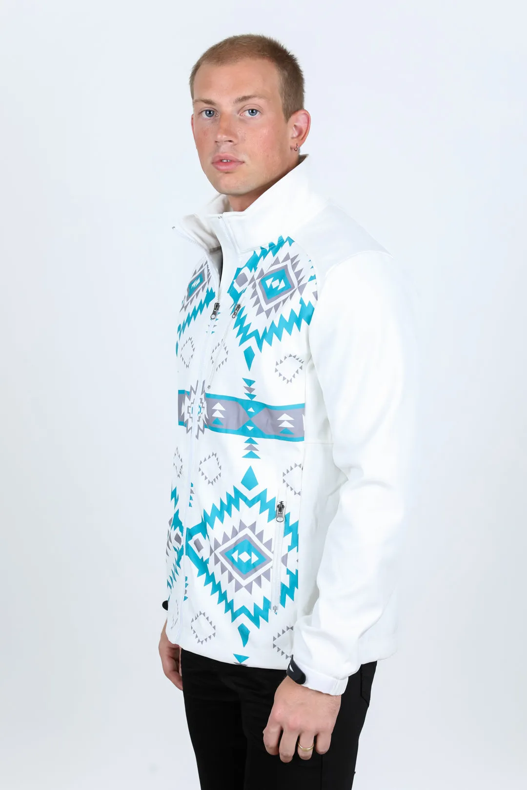 Mens Aztec Softshell Water-Resistant Jacket - White