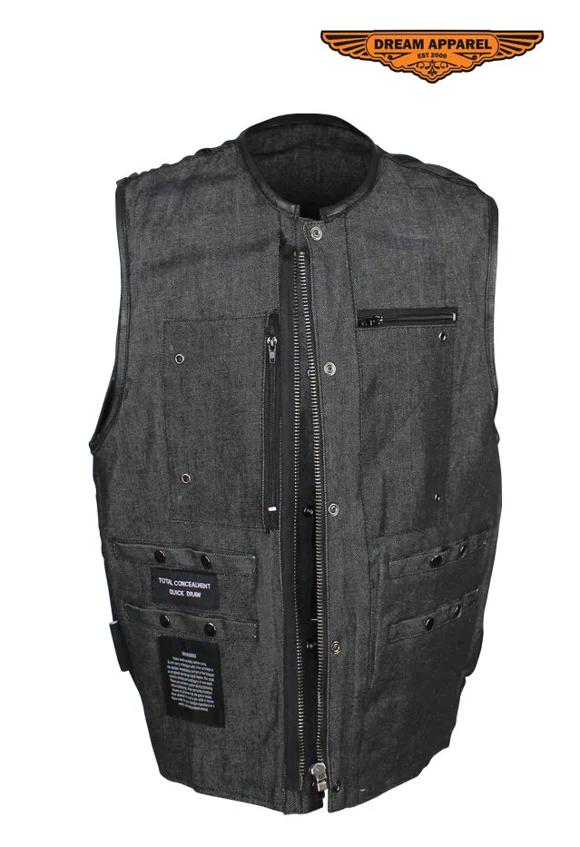 Men's Black Denim Motorcycle Club Vest