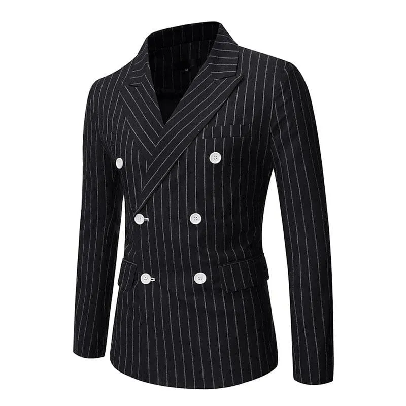 Men's Casual Striped Peak Lapel Double Breasted Blazer