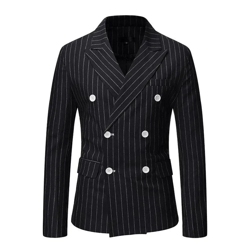 Men's Casual Striped Peak Lapel Double Breasted Blazer