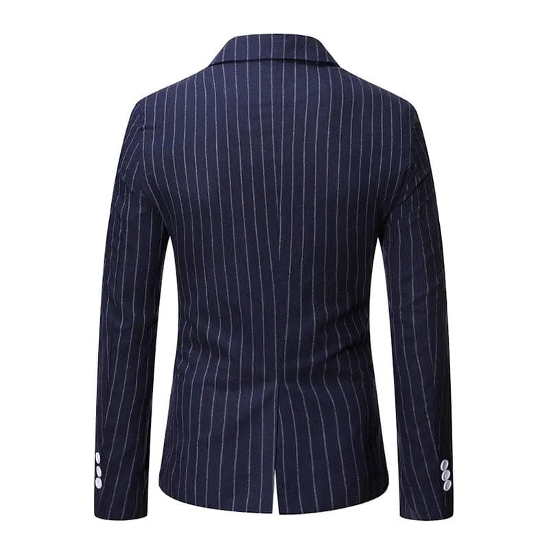 Men's Casual Striped Peak Lapel Double Breasted Blazer